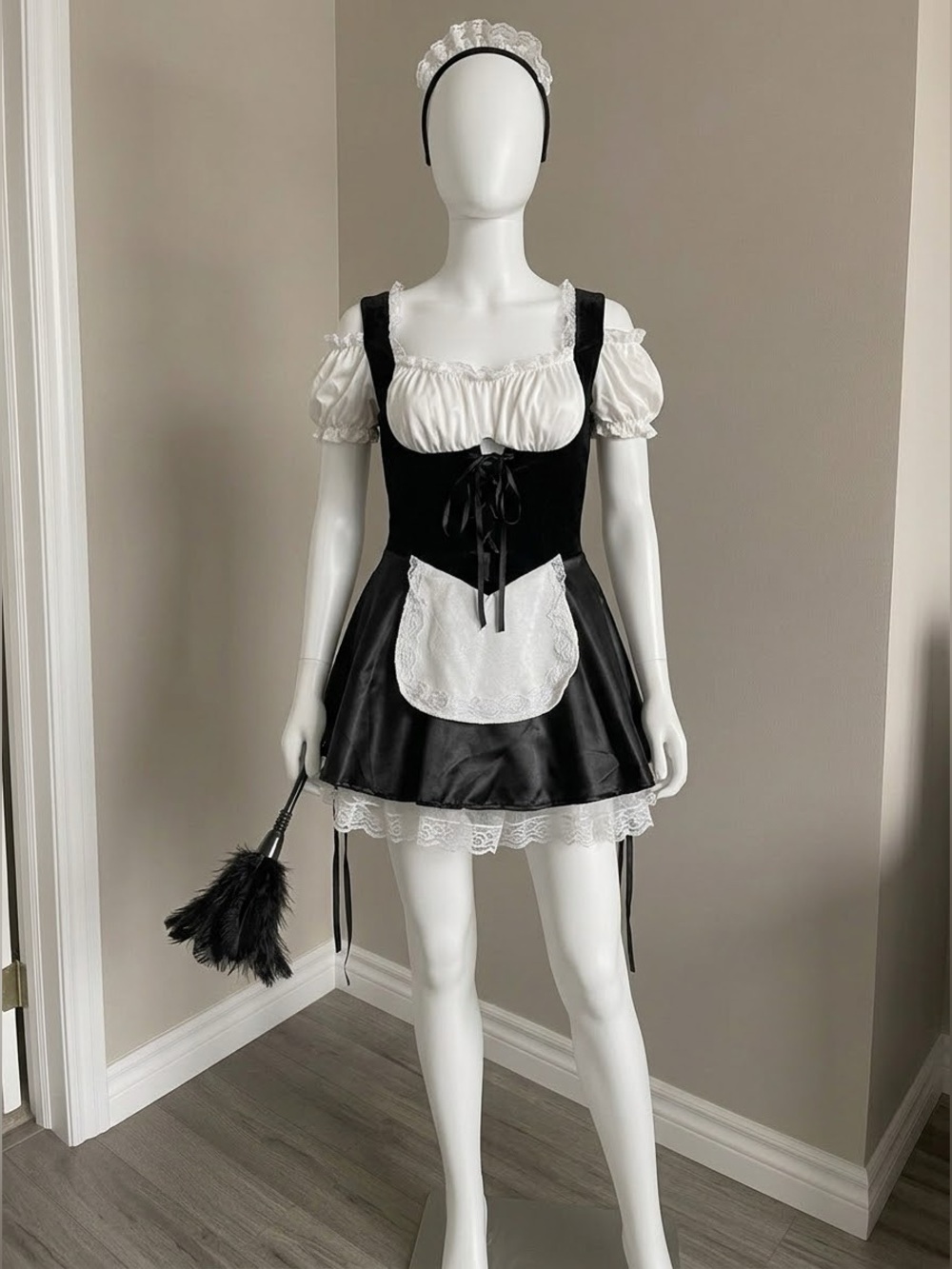 Rubie's Sexy French Maid Costume Set Dress Headband Feather Duster Sz Small NWT